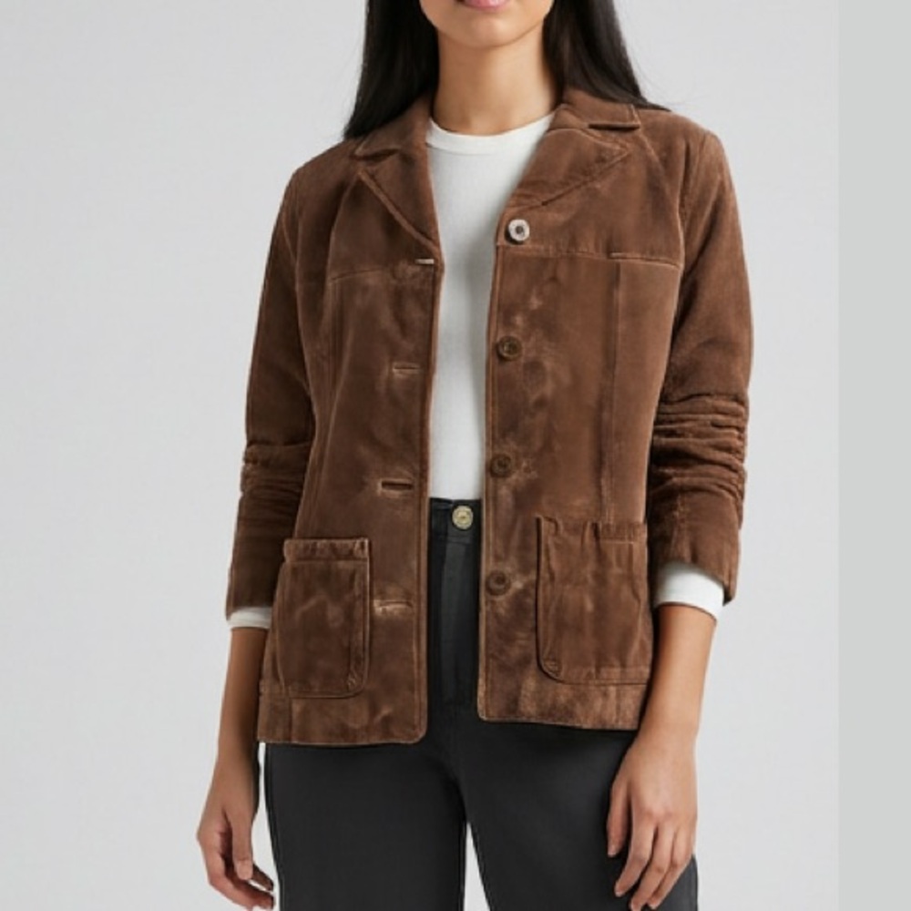Vintage 90’s Suede Blazer Coat Cocoa Brown Chocolate Wilsons Leather women Small